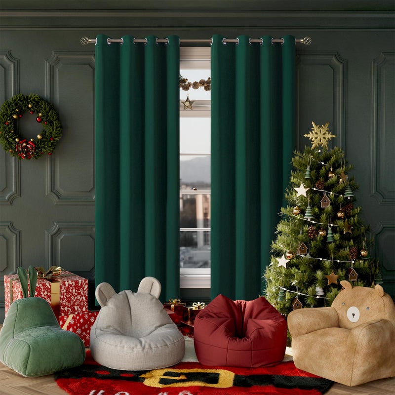 BGment Christmas Blackout Curtains - Grommet Thermal Insulated Room Darkening Bedroom and Living Room Curtains, Set of 2 Decorative Curtain Panels (52 x 84 Inch, Emerald Green) - Image 2